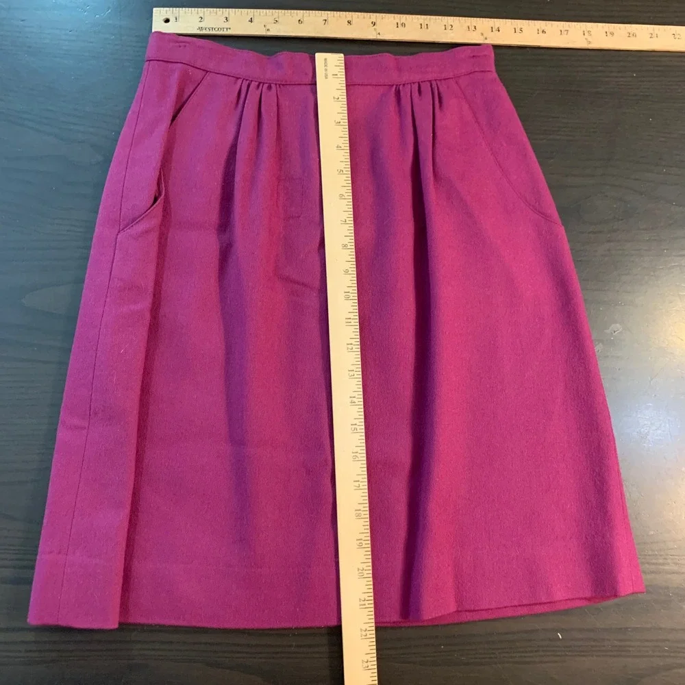 L.L. Bean Vintage Magenta Wool‎ A-Line Pleated Skirt Pockets VTG USA 10 READ
